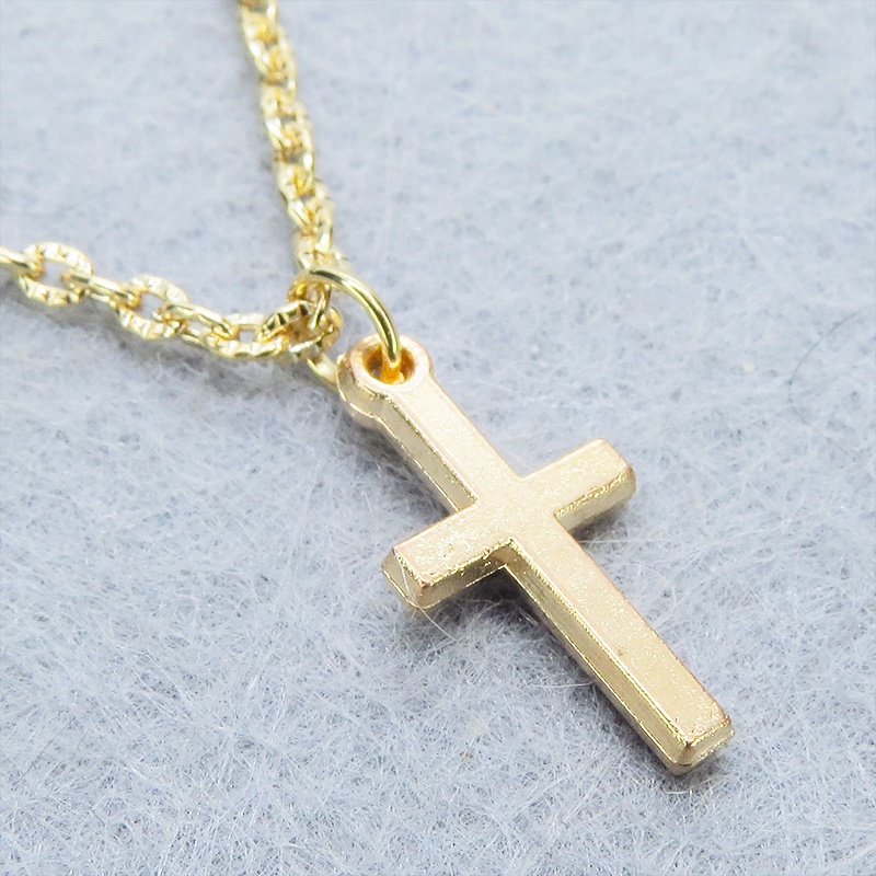 マットゴールド ロザリオチャームと模様入りチェーンのシンプルなブレスレット アジャスター追加可