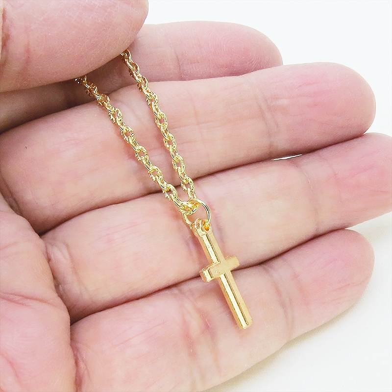 マットゴールド ロザリオチャームと模様入りチェーンのシンプルなブレスレット アジャスター追加可