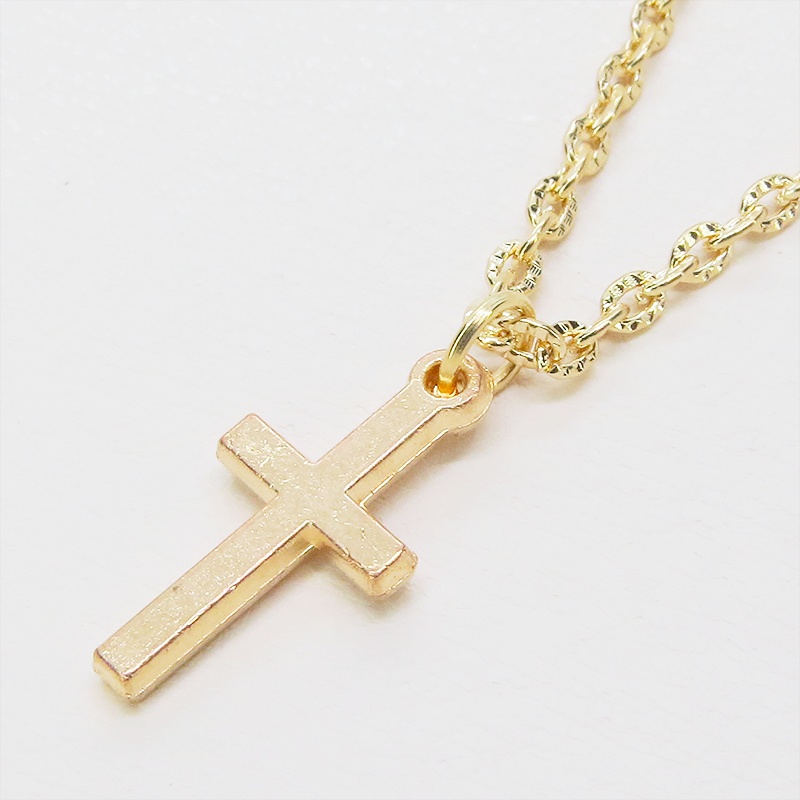 マットゴールド ロザリオチャームと模様入りチェーンのシンプルなブレスレット アジャスター追加可