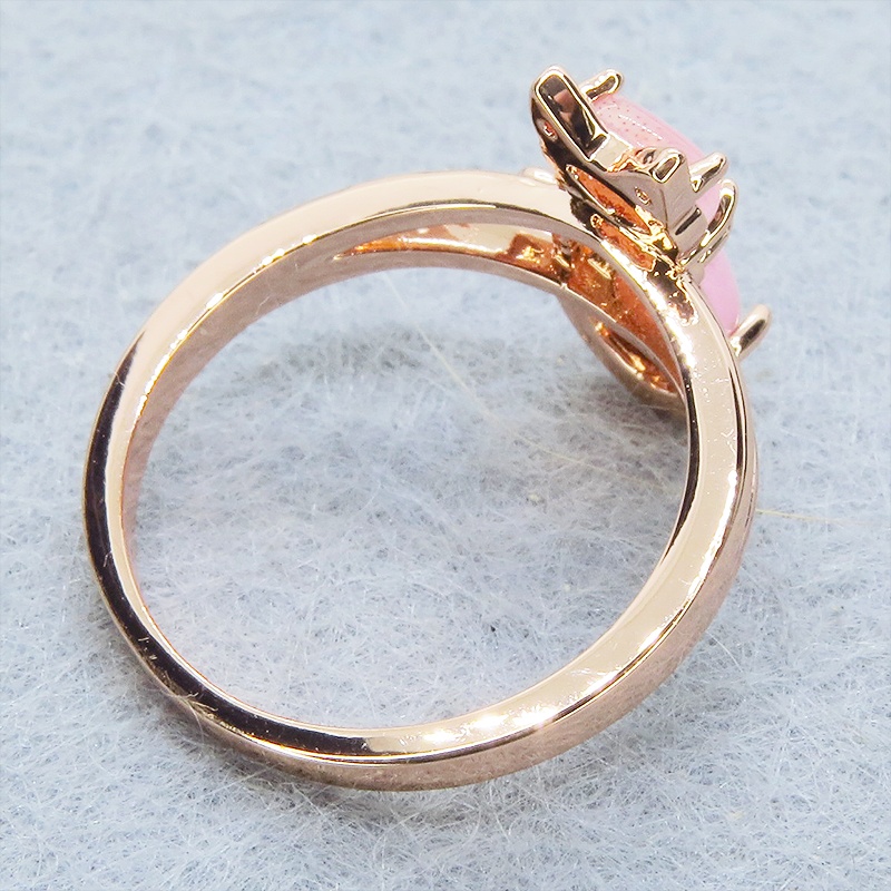 ローズゴールドカラー 大人可愛い猫シルエットリング キュービックジルコニア アクリル 16号