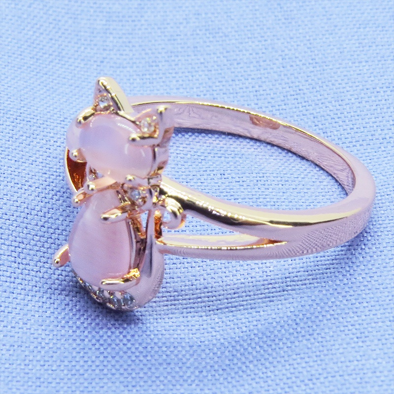 ローズゴールドカラー 大人可愛い猫シルエットリング キュービックジルコニア アクリル 16号
