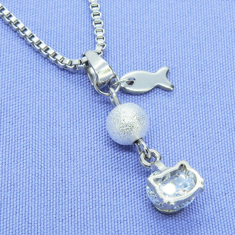 ステンレス製 シルバーカラー 猫フレームキュービックジルコニアのコンパクトなネックレス ベネチアンチェーン