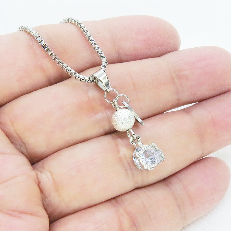 ステンレス製 シルバーカラー 猫フレームキュービックジルコニアのコンパクトなネックレス ベネチアンチェーン