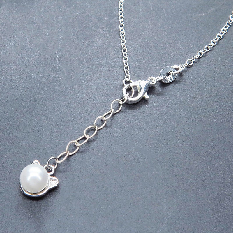 シルバー925 猫耳パールのブレスレット 淡水パール ナチュラルホワイト アジャスター付