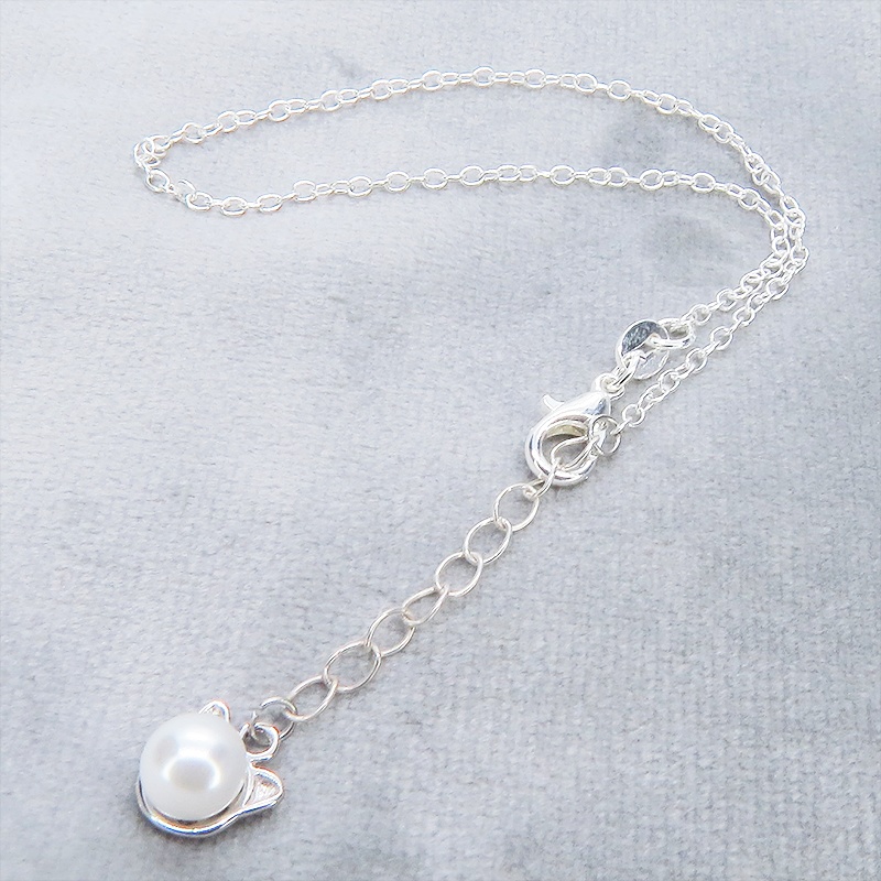 シルバー925 猫耳パールのブレスレット 淡水パール ナチュラルホワイト アジャスター付