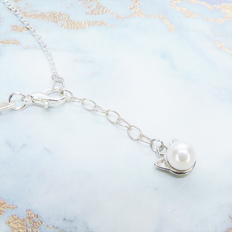 シルバー925 猫耳パールのブレスレット 淡水パール ナチュラルホワイト アジャスター付