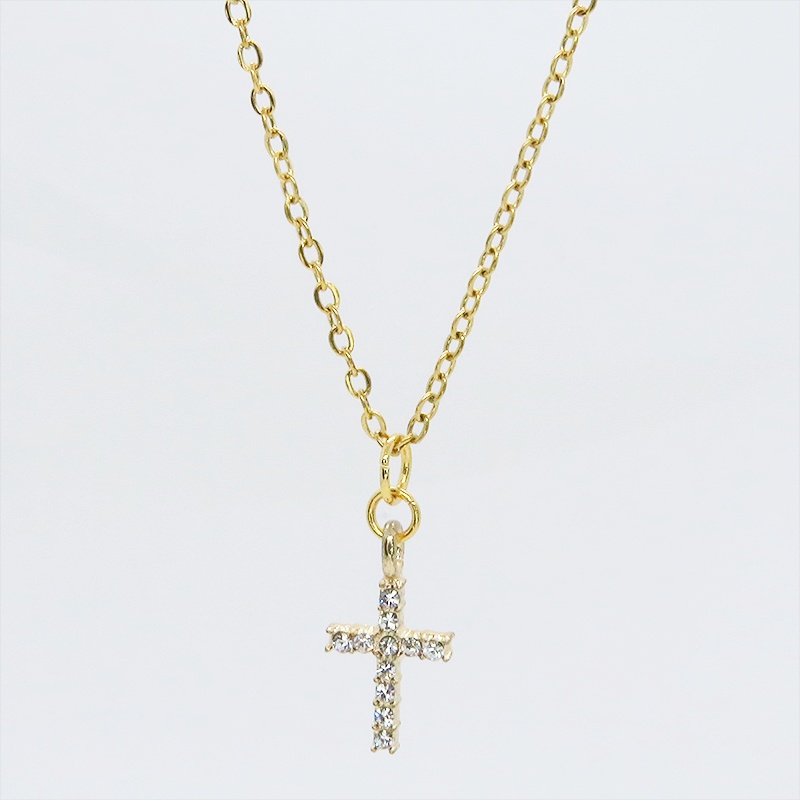 ステンレス ゴールドカラー ロザリオチャームのシンプルなネックレス ラインストーン アジャスター追加可