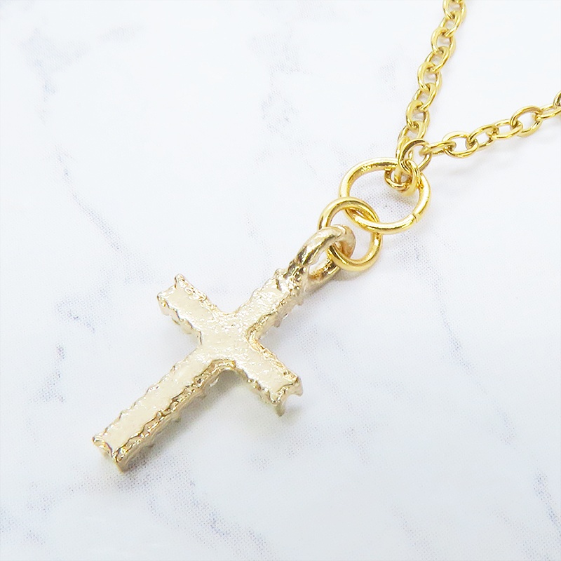 ステンレス ゴールドカラー ロザリオチャームのシンプルなネックレス ラインストーン アジャスター追加可