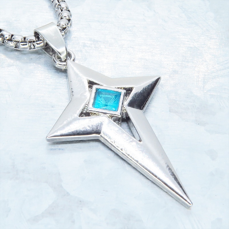 ステンレス シルバーカラー クロススタースタイリッシュネックレス スカイブルー ラインストーン 長さ調整可 アジャスター可