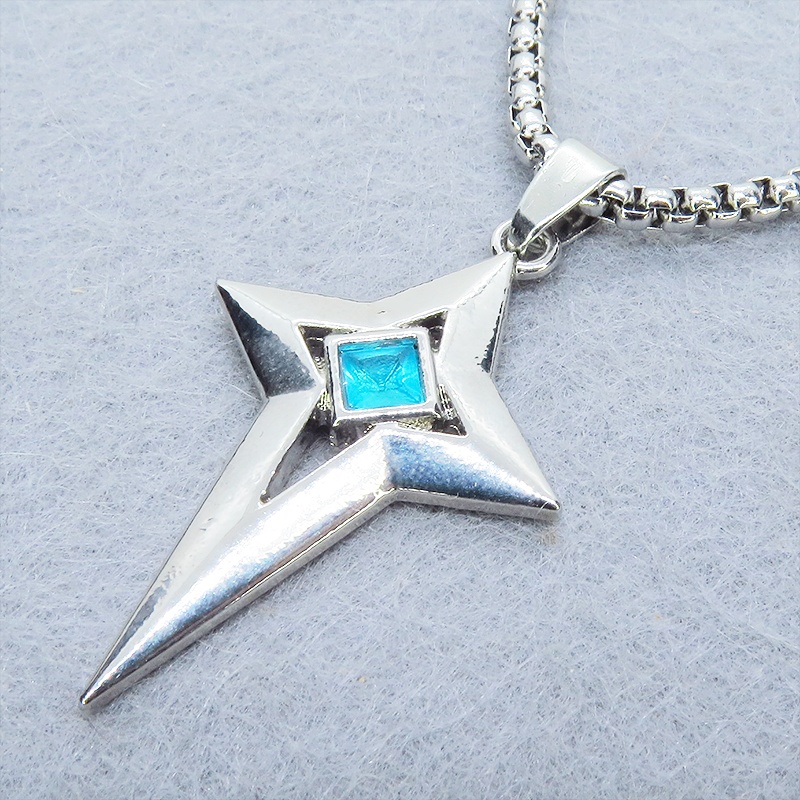 ステンレス シルバーカラー クロススタースタイリッシュネックレス スカイブルー ラインストーン 長さ調整可 アジャスター可
