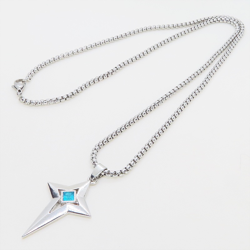 ステンレス シルバーカラー クロススタースタイリッシュネックレス スカイブルー ラインストーン 長さ調整可 アジャスター可