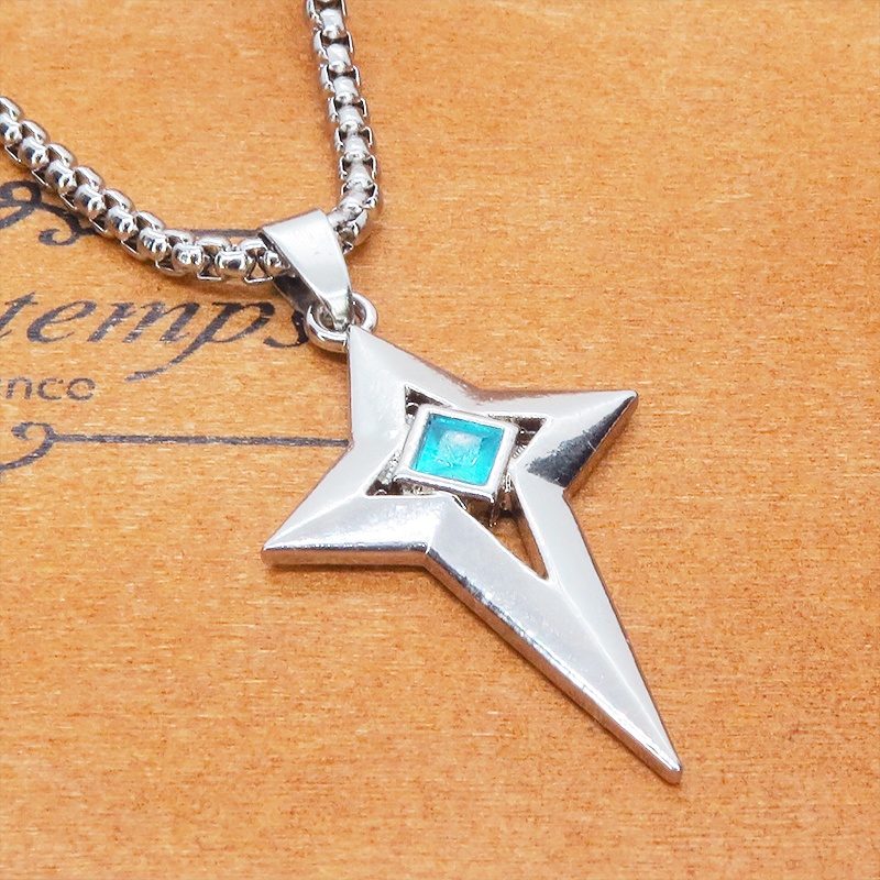 ステンレス シルバーカラー クロススタースタイリッシュネックレス スカイブルー ラインストーン 長さ調整可 アジャスター可