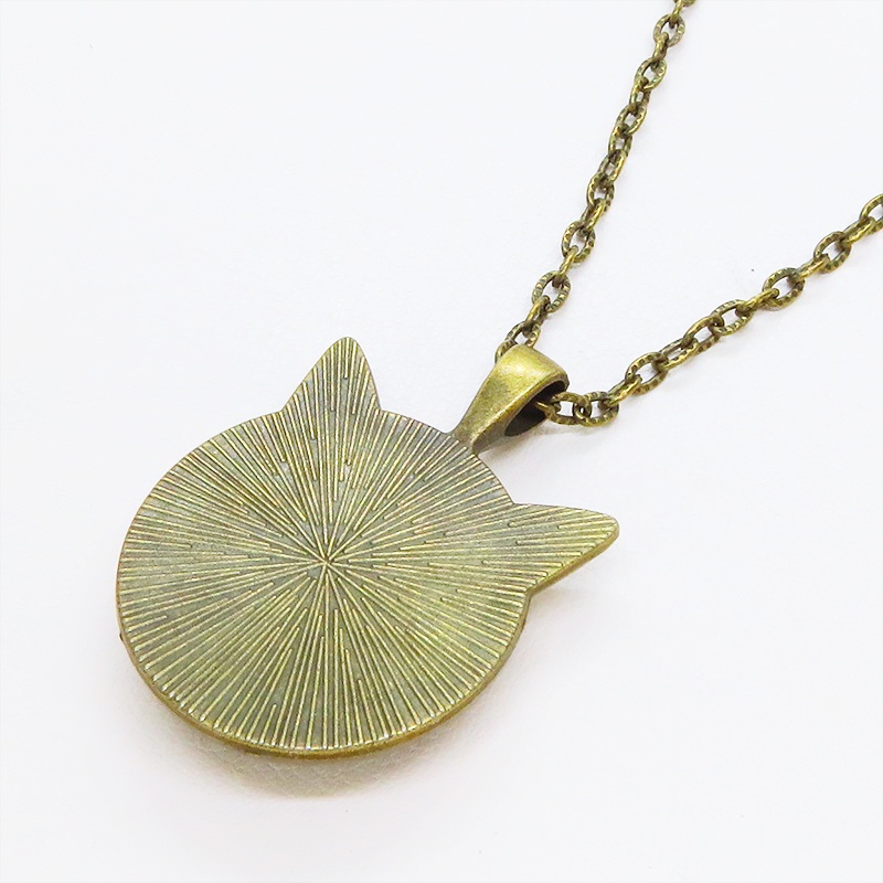 アンティークゴールド 猫耳カボションペンダントネックレス スチームパンク 三毛猫パイロット 長さ調整可