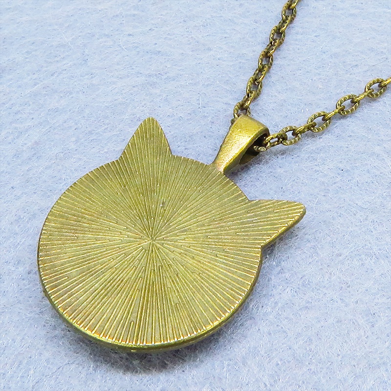 アンティークゴールド 猫耳カボションペンダントネックレス スチームパンク キジシロ貴婦人 長さ調整可