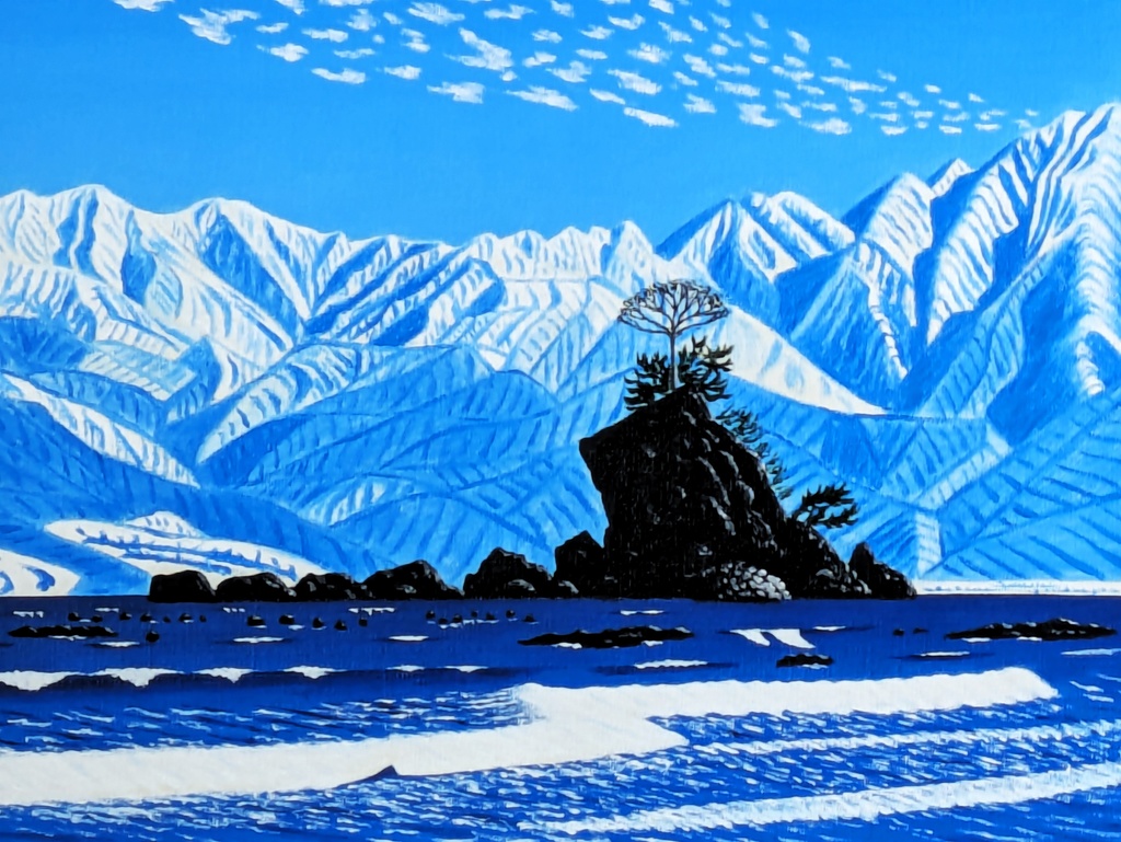 ★雨晴れ海岸・肉筆油彩画・F6キャンバス