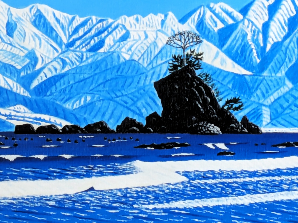 ★雨晴れ海岸・肉筆油彩画・F6キャンバス