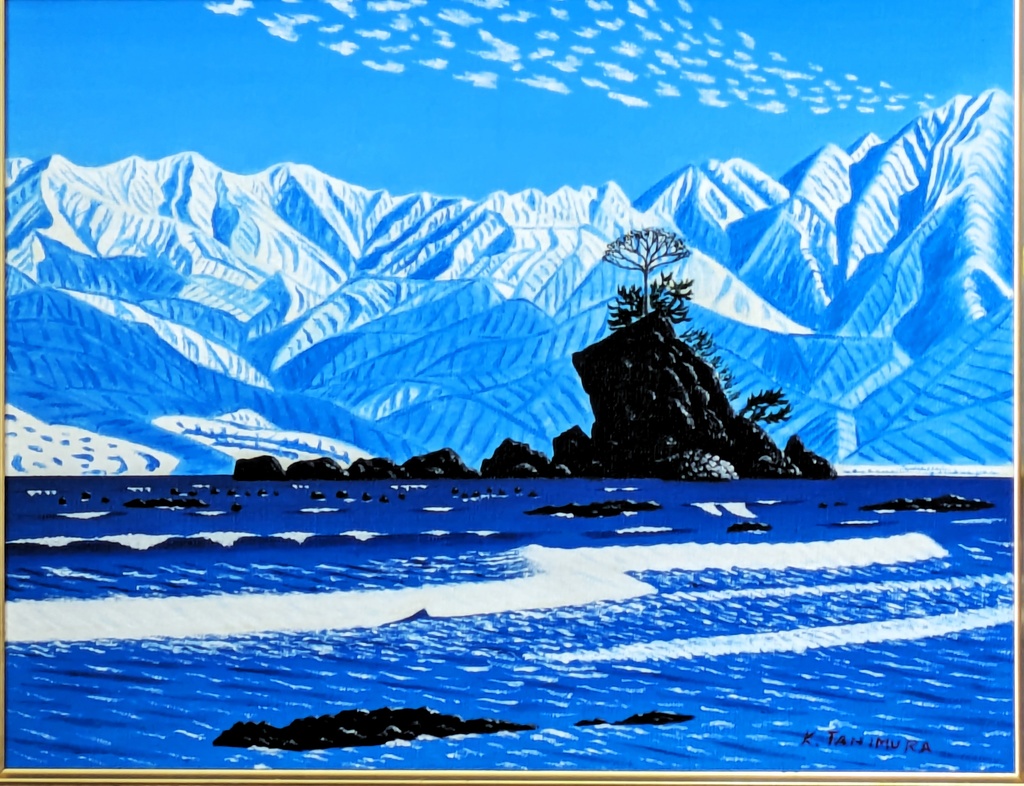 ★雨晴れ海岸・肉筆油彩画・F6キャンバス