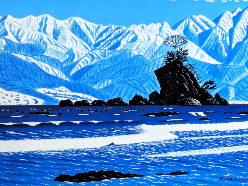 ★雨晴れ海岸・肉筆油彩画・F6キャンバス