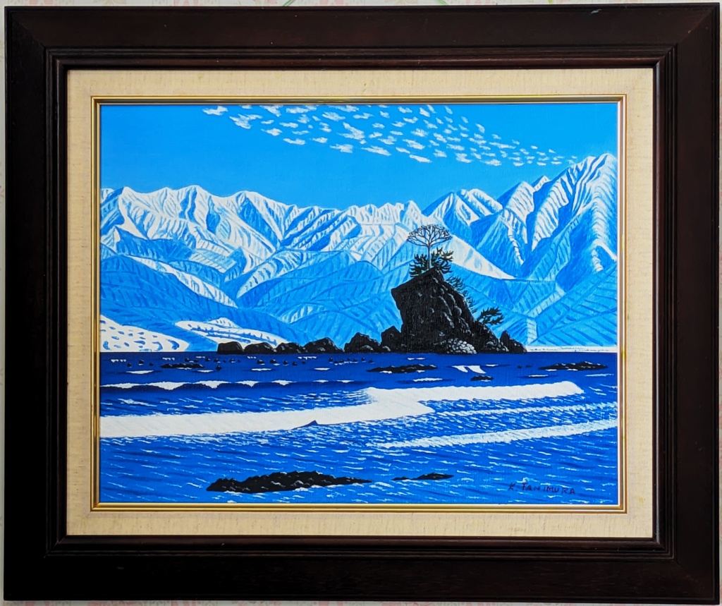 ★雨晴れ海岸・肉筆油彩画・F6キャンバス