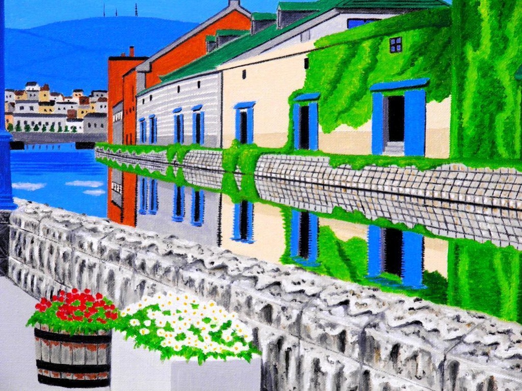 ★小樽運河・肉筆油彩画・F6キャンバス