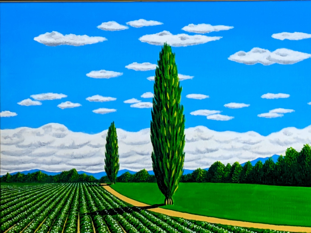 1 / 6 ★美瑛・いも畑と2本のポプラ・肉筆油彩画・F6キャンバス