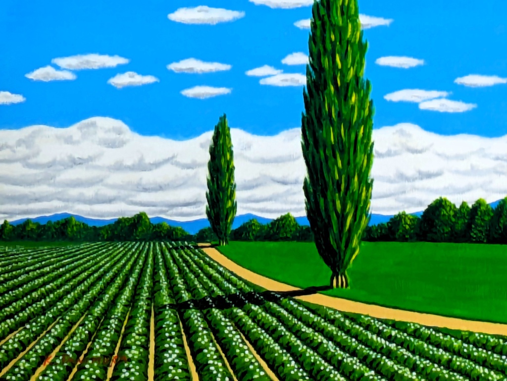 1 / 6 ★美瑛・いも畑と2本のポプラ・肉筆油彩画・F6キャンバス