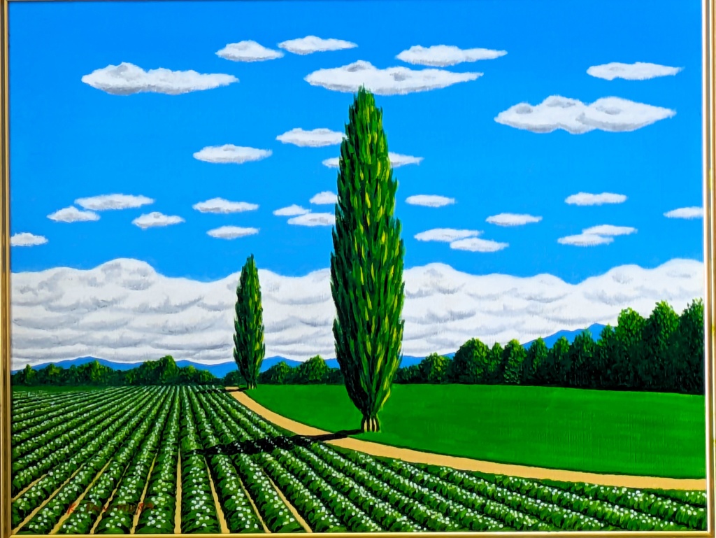  1 / 6 ★美瑛・いも畑と２本のポプラ・肉筆油彩画・F6キャンバス