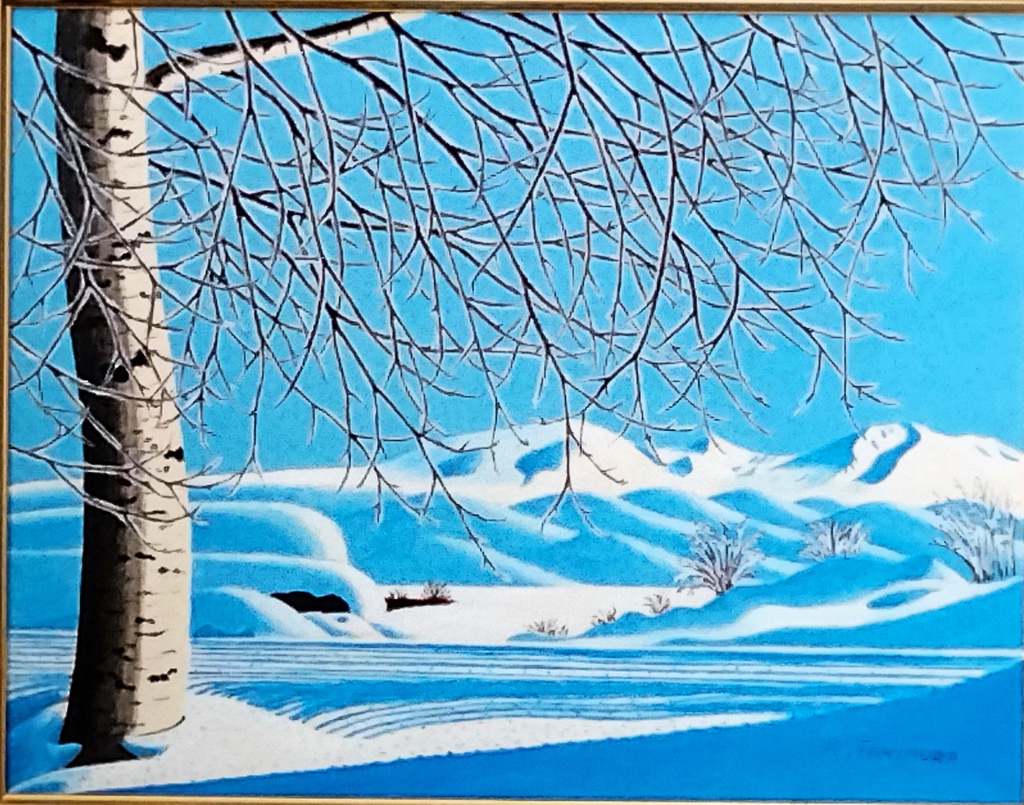 ★北海道・樹氷のある木・肉筆油彩画・F6キャンバス