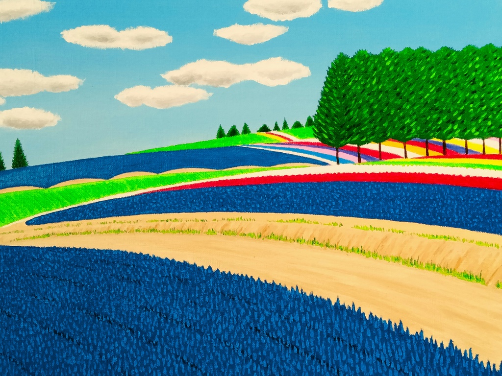 ★富良野のラベンダー畑・肉筆油彩画・F6キャンバス