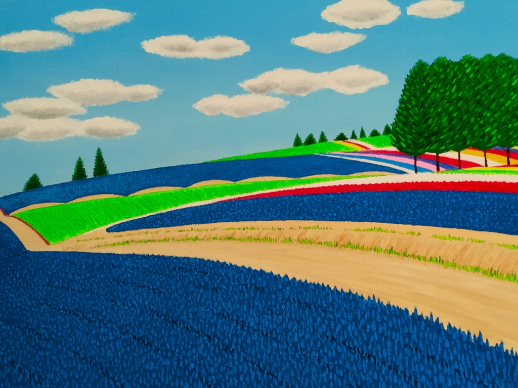 ★富良野のラベンダー畑・肉筆油彩画・F6キャンバス