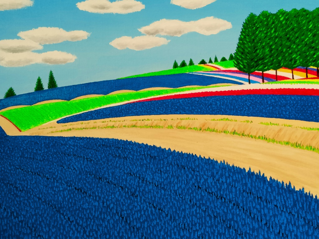 ★富良野のラベンダー畑・肉筆油彩画・F6キャンバス