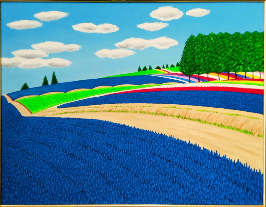 ★富良野のラベンダー畑・肉筆油彩画・F6キャンバス