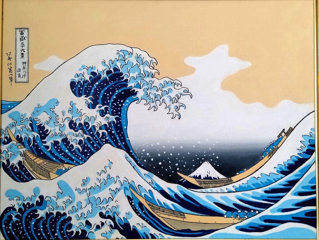 ★葛飾北斎富嶽三十六景・肉筆油彩画・F6キャンバス