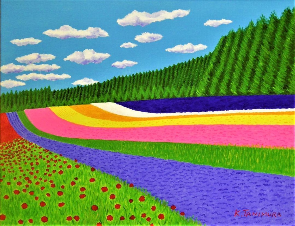 ★富良野・富田ファームの花畑・肉筆油彩画・F6キャンバス