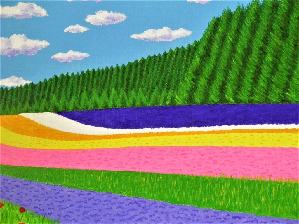 ★富良野・富田ファームの花畑・肉筆油彩画・F6キャンバス