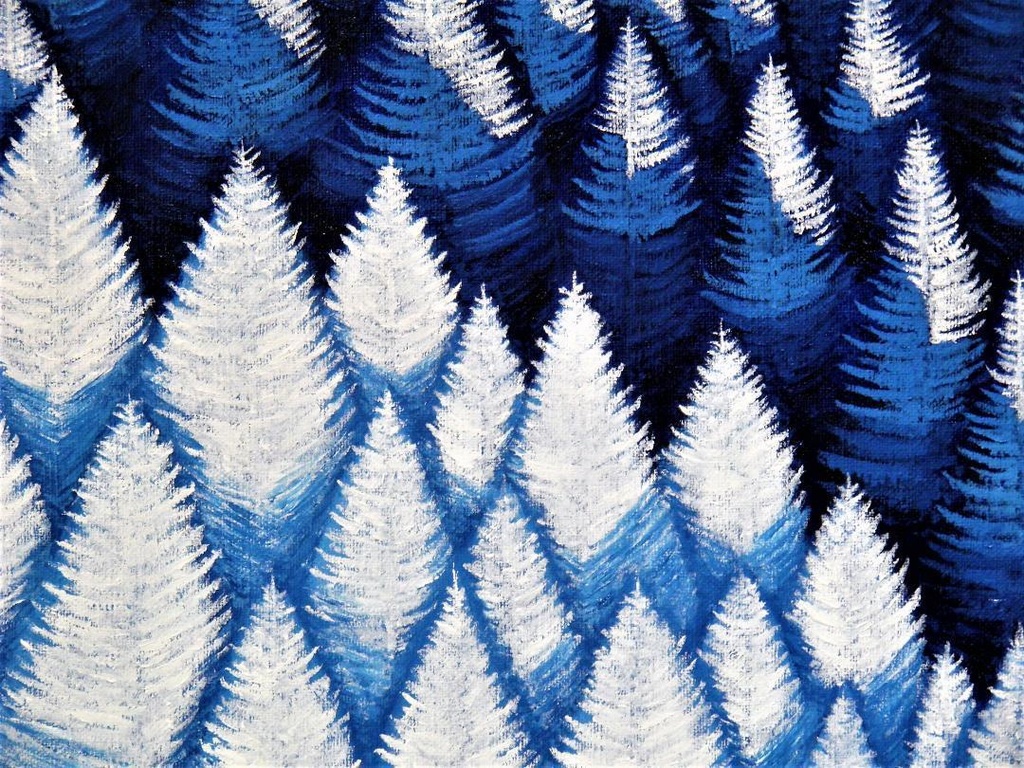 ★樹氷の落葉松林・肉筆油彩画・F6キャンバス