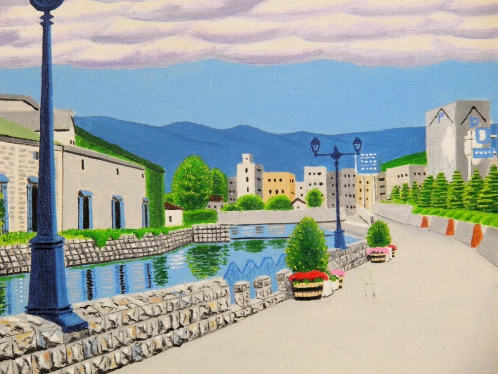 ★夏の小樽運河・肉筆油彩画・F6キャンバス