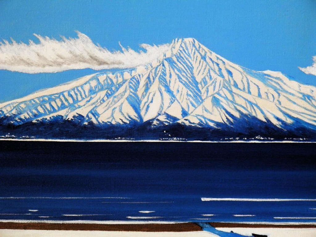 ★冬の利尻富士・肉筆油彩画・F6キャンバス