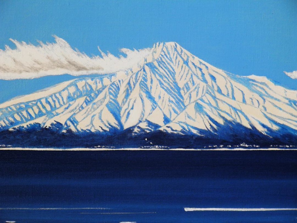 ★冬の利尻富士・肉筆油彩画・F6キャンバス