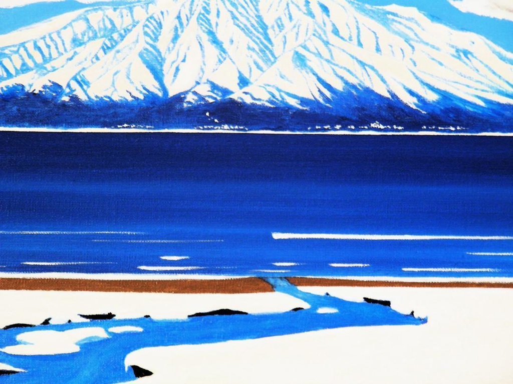 ★冬の利尻富士・肉筆油彩画・F6キャンバス