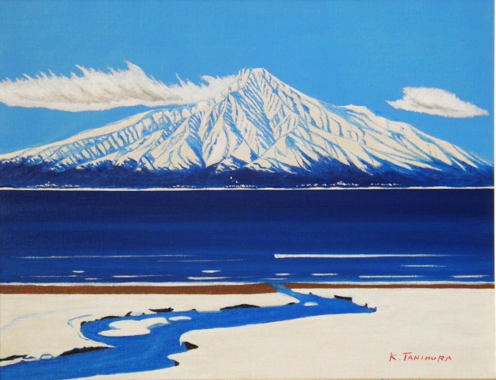 ★冬の利尻富士・肉筆油彩画・F6キャンバス