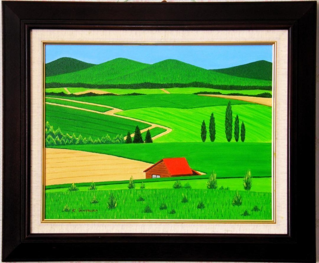 ★美瑛・新緑の丘・肉筆油彩画・F6キャンバス