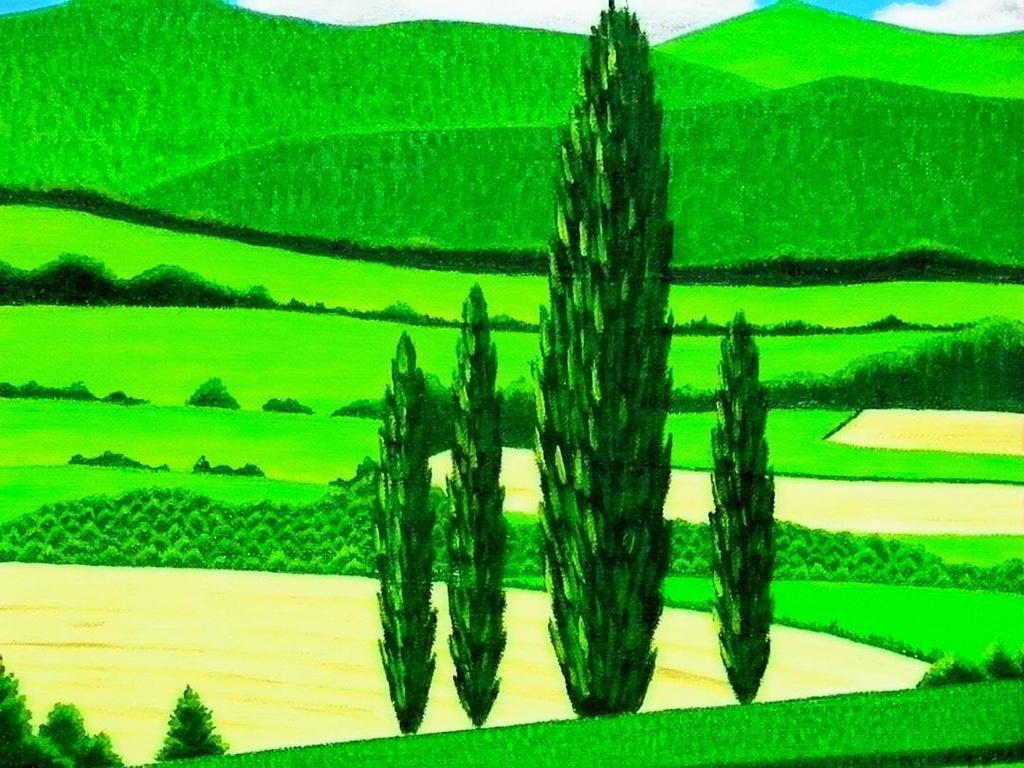 ★新緑の美瑛・肉筆油彩画・F6キャンバス