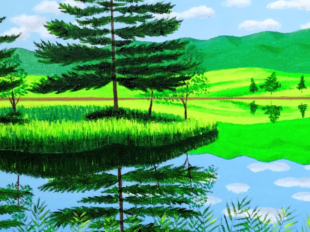 ★知床の湖・肉筆油彩画・F6キャンバス