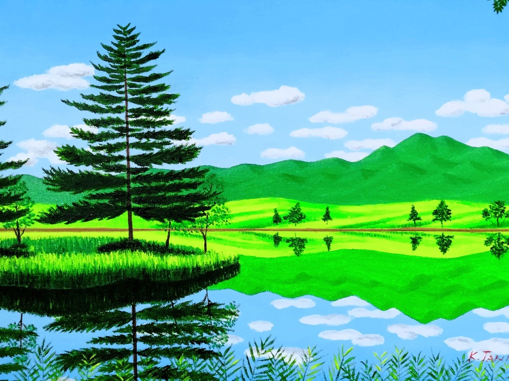 ★知床の湖・肉筆油彩画・F6キャンバス