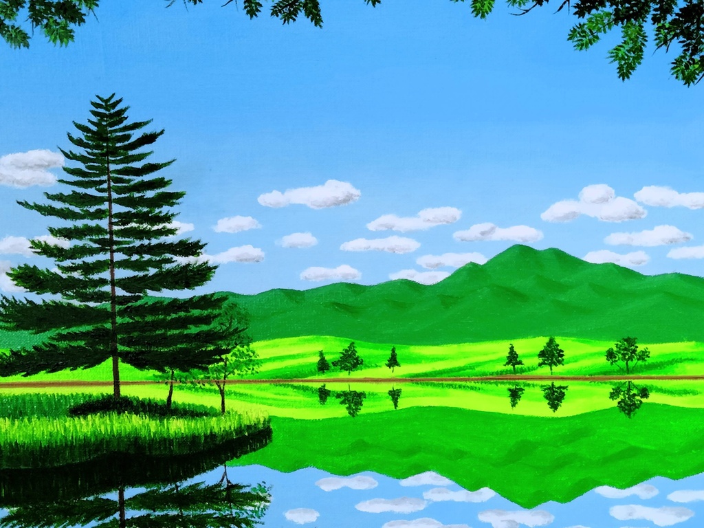 ★知床の湖・肉筆油彩画・F6キャンバス