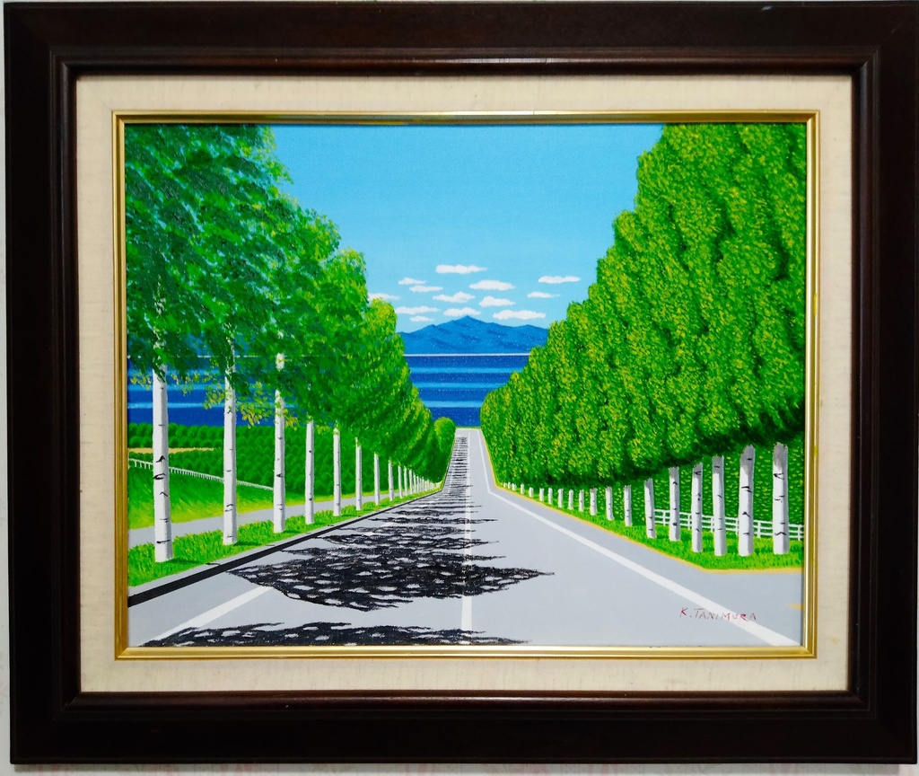 ★白樺並木通り・肉筆油彩画・F6キャンバス