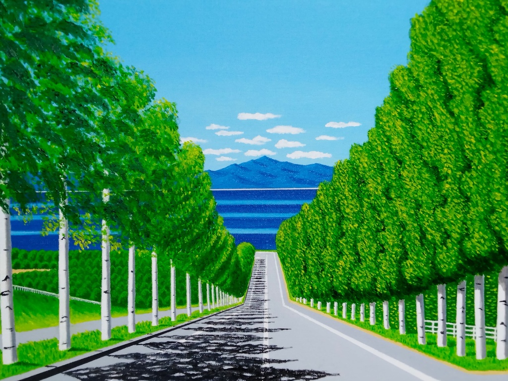★白樺並木通り・肉筆油彩画・F6キャンバス