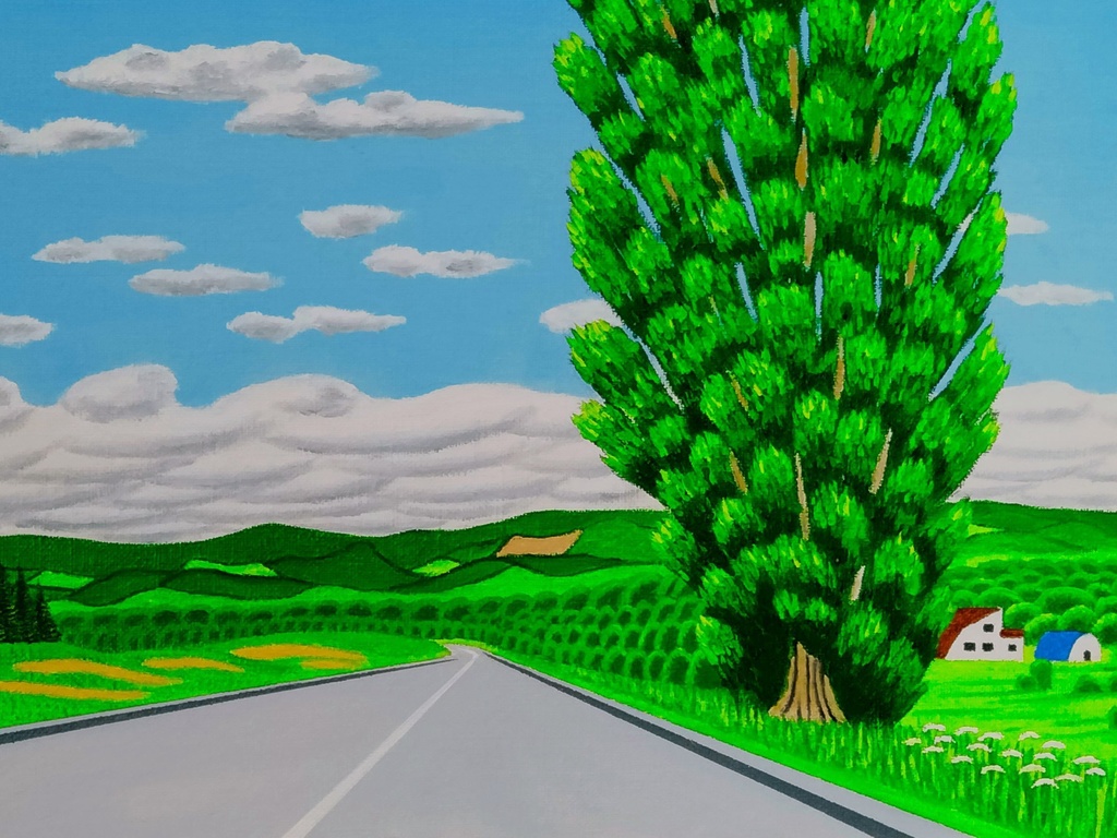 ★ケンとメリーの大木・肉筆油彩画・F6キャンバス