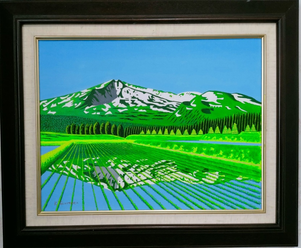 ★鳥海山と水田・肉筆油彩画・F6キャンバス